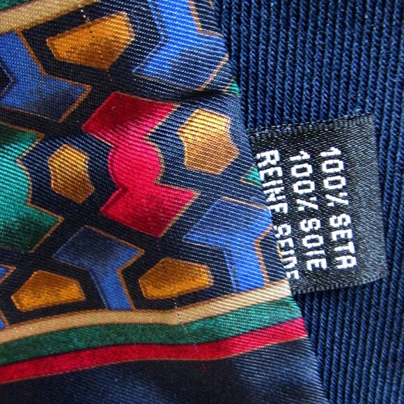 GENTS SCARF GEOMETRIC ART Navy SILK/Wool DOUBLE MEN'S - Picture 6 of 6